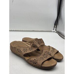 Flex Step Brianna Sandal Shoes Womens Size 9.5M Brown Slide Floral Comfort